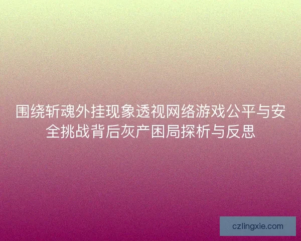 围绕斩魂外挂现象透视网络游戏公平与安全挑战背后灰产困局探析与反思 围绕斩魂外挂现象透视网络游戏公平与安全挑战背后灰产困局探析与反思