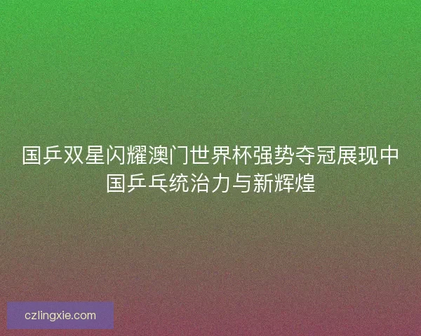 国乒双星闪耀澳门世界杯强势夺冠展现中国乒乓统治力与新辉煌 国乒双星闪耀澳门世界杯强势夺冠展现中国乒乓统治力与新辉煌